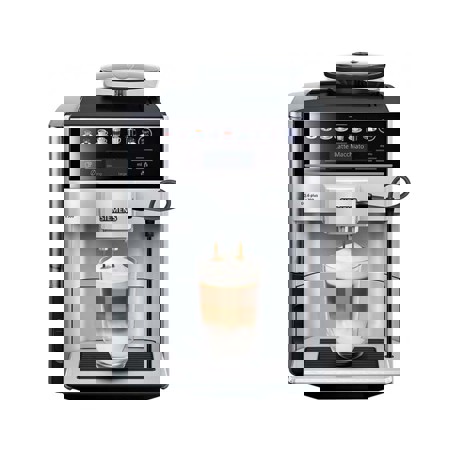 Espressor automat Siemens TE653M11RW, 2 bauturi, 1500W, 15 bar, optiune cafea macinata, Negru/Argintiu