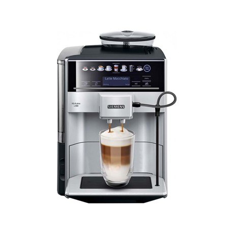 Espressor automat Siemens TE653M11RW, 2 bauturi, 1500W, 15 bar, optiune cafea macinata, Negru/Argintiu