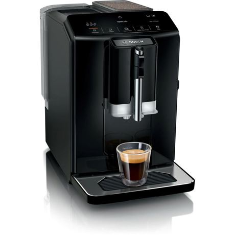 Espressor automat Bosch TIE20119,1300 W max, 15 bari, 1,4 l, rasnita ceramica, dispozitiv spumare lapte MilkMagic Pro, cu sistem SensoFlow System, Negru