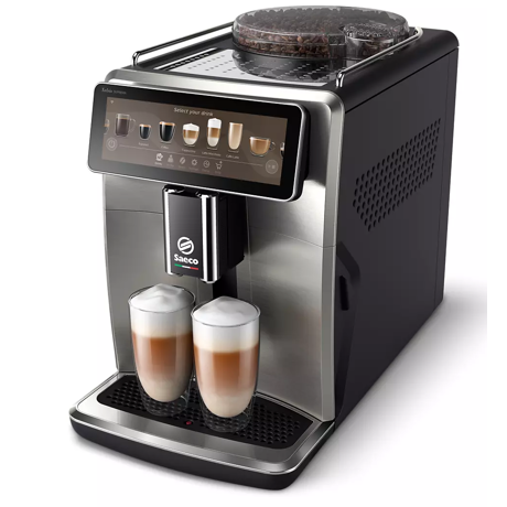 Espressor complet automat Saeco Xelsis Suprema SM8885/00, 15 bari, 22 specialitati de cafea, 8 profile de utilizator, 15 bar, interfata Coffee Maestro, tehnologie BeanMaestro, functie LatteDuo, rasnita ceramica, filtru Aqua Clean, Gri