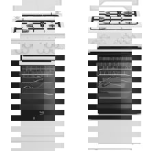 Aragaz Beko FBST62110DW, Mixt, 4 arzatoare cu eficienta ridicata, Aprindere electrica, Grill, Rotisor, Clasa A, 60 cm, Alb