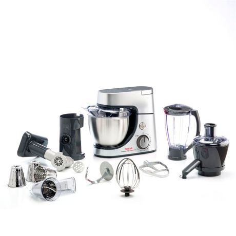 Robot de bucatarie Tefal MasterChef Gourmet QB516D38, 1100 W, capacitate 4.6L, 8 trepte viteza, functie pulse, blender capacitate 1.5L, feliator, tocator de carne, tel flex, argintiu