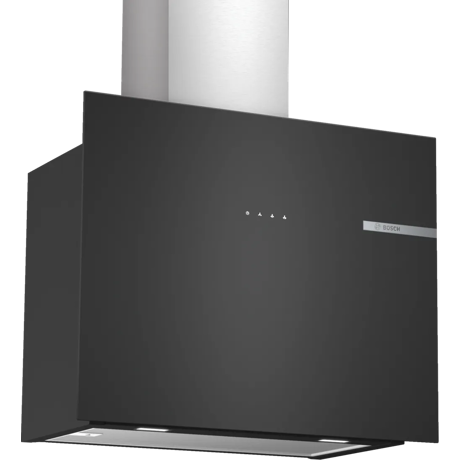 Hota Bosch DWF65AJ60T, Decorativa, 649 m³/h, Sticla neagra, Iluminare LED, 60 cm, Negru