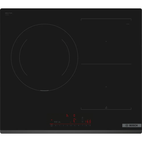 Plita incorporabila Bosch PVJ631HC1E, Inductie, 4 zone de gatit, Smart Hood Connect, Combi Zone, PerfectFry Plus , 60 cm, Negru