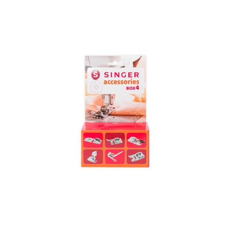 Accesorii Singer Box 4, 6 picioruse: surfilare, cusatura invizibila, intoarcere tiv, cusatura satinata, stopare, cusatura snur