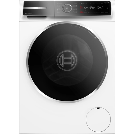 Masina de spalat rufe Bosch Seria 8 WGB25402BY, 10 kg, 1400 RPM, Touch control, Iron Assist, Home Connect, Iluminare interioara, Anti Stain, Added Steam, EcoSilence Drive, Clasa A, Panou de control Touch, negru, elegant și inclinat, Alb