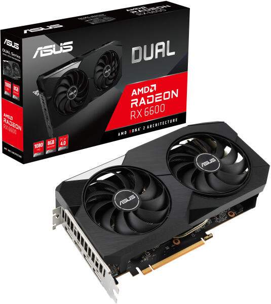 Placa Video Asus Dual Radeon RX6600 8GB, GDDR6, 128bit, 2491MHz Boost Clock, 1x HDMI 2.1, 3xDisplayPort 1.4a, PCI-E 4.0
