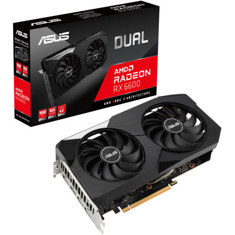 Placa Video Asus Dual Radeon RX6600 8GB, GDDR6, 128bit, 2491MHz Boost Clock, 1x HDMI 2.1, 3xDisplayPort 1.4a, PCI-E 4.0