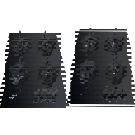 Plita pe gaz incorporabila Whirpool AKT616NB, 4 zone de gatit, 7300 W, 59cm, Sticla, Gratare fonta, Negru