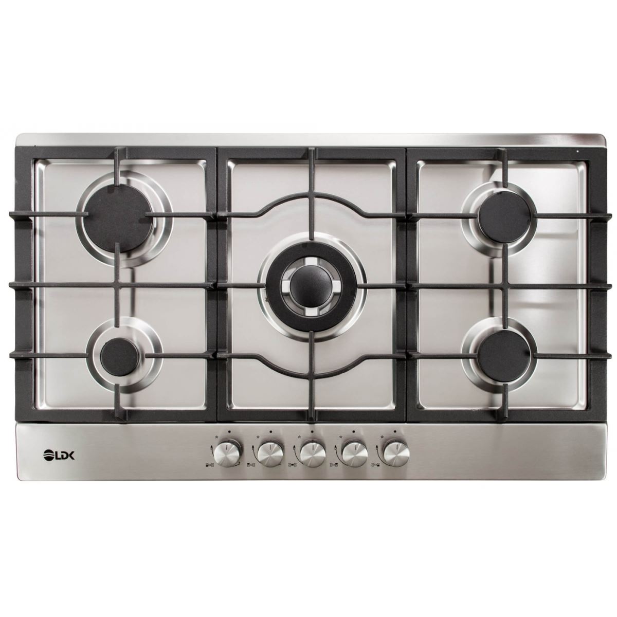 Plita incorporabila LDK MARBELLA WOK JZ5IX90, Gaz, 5 arzatoare, 1 arzator WoK, Fonta, Aprindere electrica, Siguranta gaz, 86 cm, Inox, ART11732
