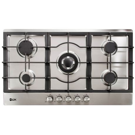 Plita incorporabila LDK MARBELLA WOK JZ5IX90, Gaz, 5 arzatoare, 1 arzator WoK, Fonta, Aprindere electrica, Siguranta gaz, 86 cm, Inox, ART11732