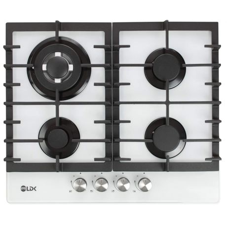 Plita incorporabila LDK TOLEDO WOK JZ4WHITE60, Gaz, 4 arzatoare, Arzator WOK, Gratare fonta, Aprindere electrica, Siguranta gaz, 59 cm, Alb, ART11734