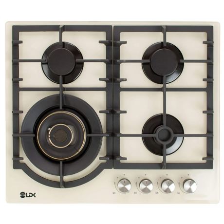 Plita incorporabila LDK TOLEDO WOK JZ4BEIGE60, Gaz, 4 arzatoare, Arzator WOK, Gratare fonta, Aprindere electrica, Siguranta gaz, 59 cm, Bej, ART11738