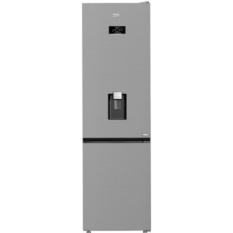 Combina frigorifica, Beyond, No Frost, tehnologie AeroFlow, HarvestFresh, Dairy, Water dispenser, control electronic-tact display, vol. net 355 l (util 249 + 106), clasa energetica E, MaxStore, fast freeze, usi reversibile, 203.5x59.5x66.3 (lxLxA, cm), culoare Metal Look, maner integrat.