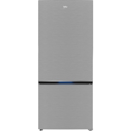 Combina frigorifica Beko, Beyond, No Frost, tehnologie AeroFlow, HarvestFresh, ProSmart Inverter Compressor, Dairy, control electronic-tact display, vol. net 551 l (util 401 + 150), clasa energetica E, fast freeze, usi reversibile, 187x78x76 (lxLxA, cm), culoare Metal Look, maner integrat.