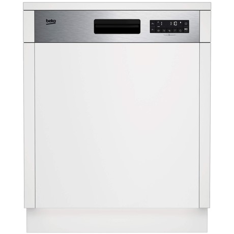 Masina de spalat vase Beko, semi-incorporabila 60cm, capacitate 14 seturi, control electronic, display LCD, clasa energetica D, 6 programe: Eco 50°C, Auto, Intensive 70°C, Quick&Clean, Mini 30', Prespalare, functii speciale: Half Load, Tablet, SelfDry, SteamGloss, nivel de zgomot 45dB, dimensiuni (?xLxA): 81.8x59.8x57 cm, culoare panou: inox