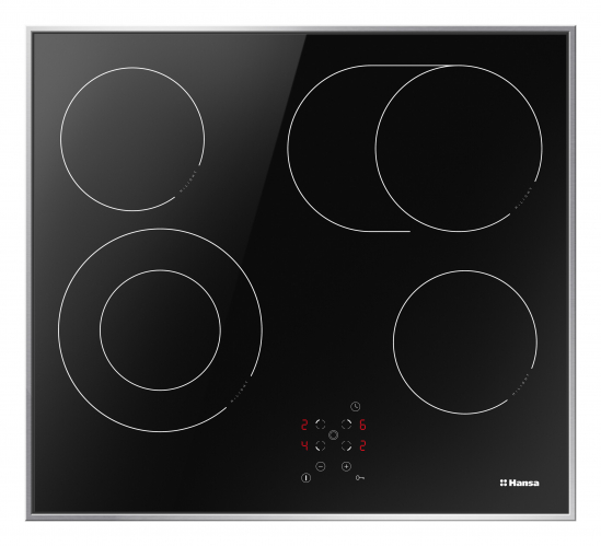 Plita incorporabila Hansa BHCI66706, Vitroceramica, 4 zone de gatit, HeatControl, Temporizator, Control touch, Timer, 60 cm, Negru