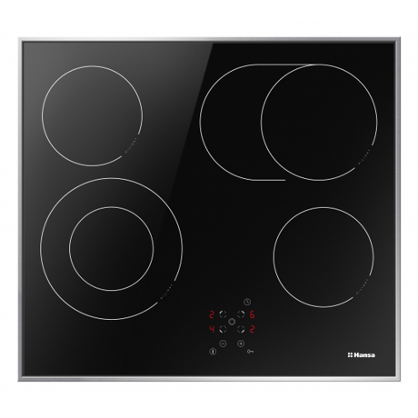 Plita incorporabila Hansa BHCI66706, Vitroceramica, 4 zone de gatit, HeatControl, Temporizator, Control touch, Timer, 60 cm, Negru