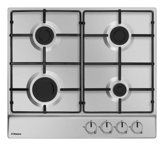Plita incorporabila Hansa BHGI610102, Gaz, 4 arzatoare, Aprindere electrica, Siguranta gaz, 60 cm, Inox
