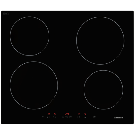 Plita incoporabila Hansa BHI68368, Inductie, 4 zone de gatit, HeatControl, Booster, Timer, 60 cm, Sticla neagra