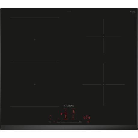 Plita incorporabila Siemens ED65KHSB1E, Inductie, 4 zone de gatit, Funcție powerBoost, Oprire automată de siguranță, Blocare acces copii, Touch Control, 17 niveluri de putere, 60 cm, Negru