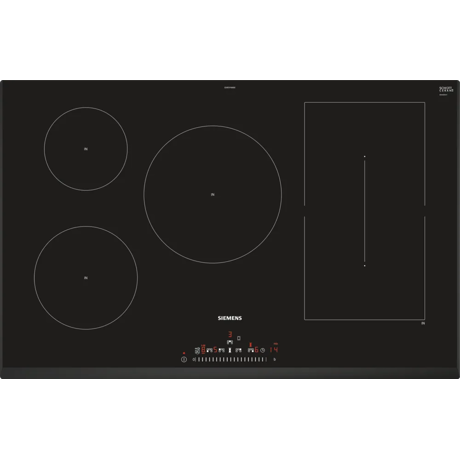 Plita incorporabila Siemens ED851FWB5E, Inductie, 5 zone de gatit, Putere 7,4 kW, PowerMove, Control TouchSlider, PowerBoost, CombiZone, Timer, 80 cm, Negru