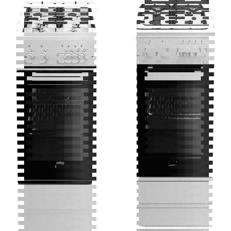 Aragaz Beko FBGT62110GWO, 4 arzatoare cu eficienta ridicata, aprindere electrica plita si cuptor, grill gaz, rotisor,  iluminare cuptor, timer mecanic, capac metal, compartiment pentru tavi, dispozitiv siguranta plita si cuptor, geam interior demontabil cu CleanZone, dispozitiv pentru reglarea presiunii GN, 85x60x60 (IxLxA, cm), culoare alba