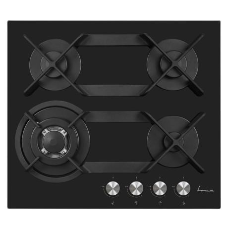 Plita incorporabila Fram FBH-V4IWFDL-GBK, 4 arzatoare gaz, WOK, Aprindere electrica integrata, Gratar Fonta, Duze incluse, 58x51 cm,  Sticla neagra