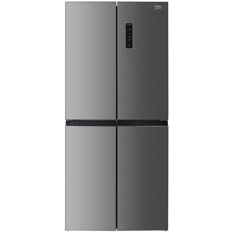 Side by side Beko GNO46623XPN, 4 usi, tehnologie racire  NeoFrost, vol. net 466 l vol net racitor: 291 l, col net congelator: 175 l), clasa energetica D, afisaj electronic, control Touch, Harvest Fresh, lumina interioara (LED),  Inverter Compressor, functie racire rapida, functie congelare rapida, rafturi sticla, dimensiuni 180x79.5x74 (lxLxA, cm), Metal look
