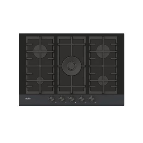 Plita Incorporabila Haier HAVG75HB, Gaz, 5 arzatoare, Aprindere electrica, Wok, Gratar fonta, 75 cm, Sticla neagra