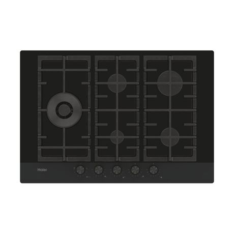 Plita Incorporabila Haier HAVG7WL4HB, Gaz, 5 arzatoare, Aprindere electrica, Gratar fonta, Wok, 75 cm, Sticla neagra
