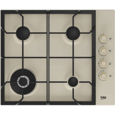 Plita pe gaz incorporabila Beko HIGG64125SCR, 4 arzatoare, 3 + 1 wok, Siguranta plita, Aprindere integrata, 60 cm, Crem