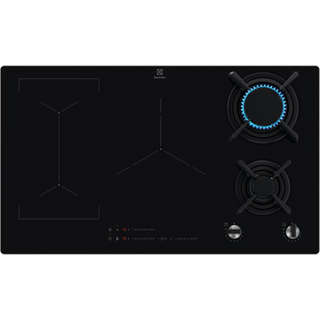 Plita incorporabila Electrolux KDI951723K, Mixta, 2 arzatoare gaz / 3 zone inductie, Aprindere electrica, Gratare Fonta, Timer Electronic, 90 cm, Negru