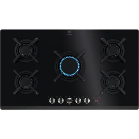 Plita incorporabila Electrolux KGG953753K, Gaz, 5 arzatoare, Aprindere electrica, Gratare fonta, Timer electronic, Conectivitate hota, 90 cm, Negru