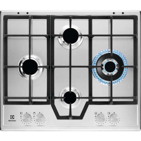 Plita incorporabila Electrolux KGS64562SX, Gaz, 4 arzatoare, Arzator Wok. Aprindere electrica integrata, Dispozitiv siguranta, Gratare fonta, 60 cm, Inox