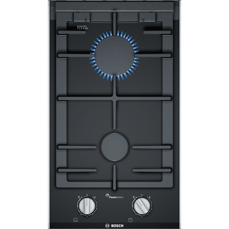 Plita incorporabila Bosch PRB3A6B70, Gaz, 2 zone de gatit, FlameSelect , 30 cm, Vitroceramica neagra