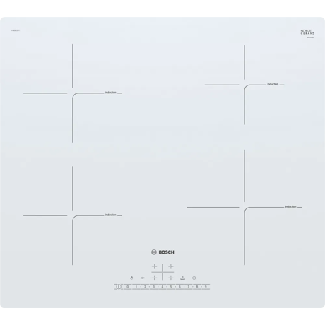 Plita incorporabila Bosch PUE612FF1J, Electrica, Inductie, 4 zone de gatit, 59.2 cm, Alb