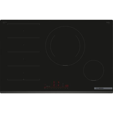 Plita incorporabila Bosch PXE831HC1E, Inductie, 4 zone de gatit, Flex Zone, Home Connect, Power Boost, 80cm, Negru