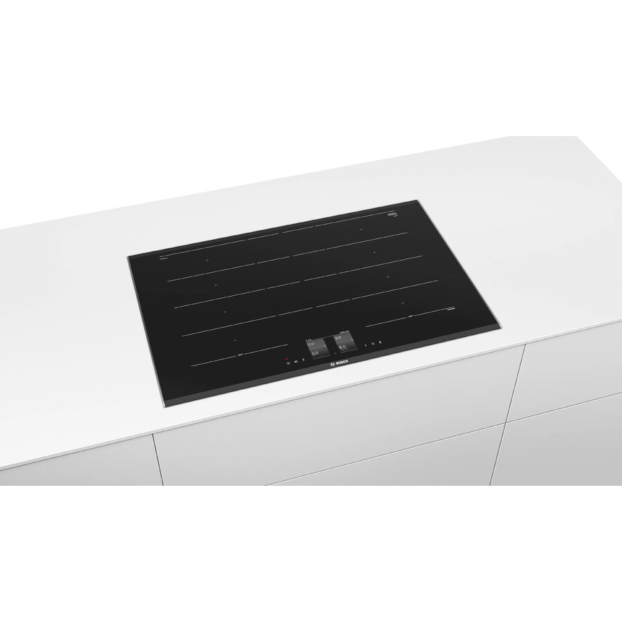 Plita incorporabila Bosch PXY875KV1E, Inductie, 4 zone de gatit, FlexInduction Plus, Home Connect, PerfectFry, TFT TouchDisplay, 80cm, Vitroceramica