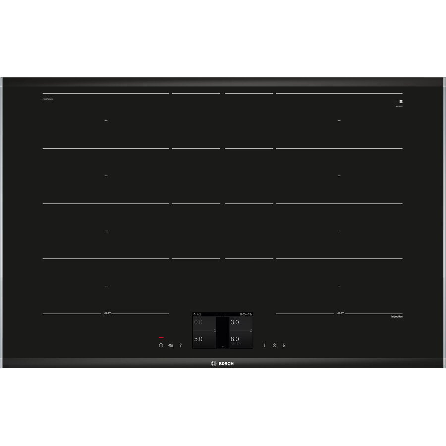 Plita incorporabila Bosch PXY875KV1E, Inductie, 4 zone de gatit, FlexInduction Plus, Home Connect, PerfectFry, TFT TouchDisplay, 80cm, Vitroceramica
