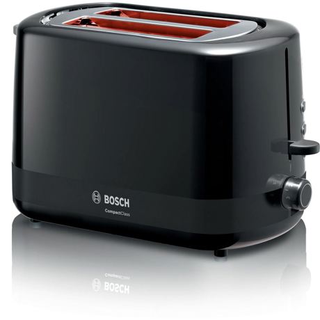 Prajitor de paine Bosch TAT3A113,800 W, 2 felii, Controlul variabil de rumenire, Senzor electronic prajire uniforma, Functie dezghetare si incalzire, Negru