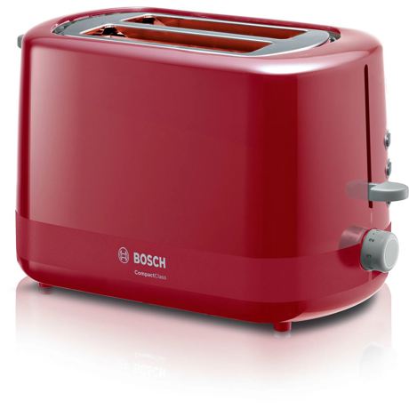 Prajitor de paine Bosch TAT3A114,800 W, 2 felii, Controlul variabil de rumenire, Senzor electronic prajire uniforma, Functie dezghetare si incalzire, Rosu