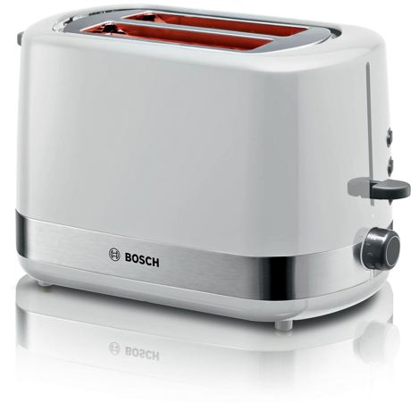 Prajitor de paine Bosch TAT6A511,800 W, 2 felii, Control variabil de rumenire, Functie dezghetare si incalzire, Senzor electronic prajire uniforma, Alb