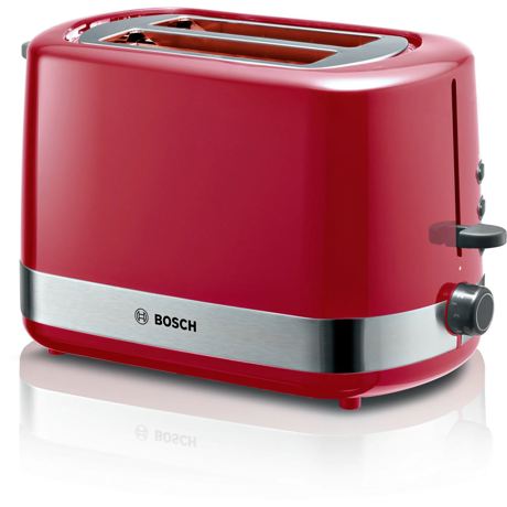 Prajitor de paine Bosch TAT6A514,800 W, 2 felii, Controlul variabil de rumenire, Senzor electronic prajire uniforma, Functie dezghetare si incalzire, Rosu