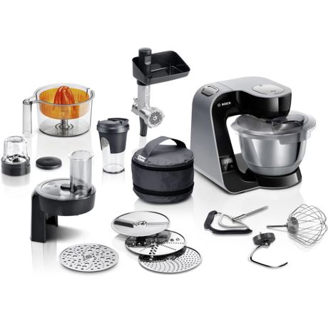 Robot de bucatarie Bosch MUM5XC66, cantar inclus, 1000 W, Bol otel inoxidabil 3.9 l, blender 1.25 l, 7 viteze+impulse, mixare planetara 3D, negru