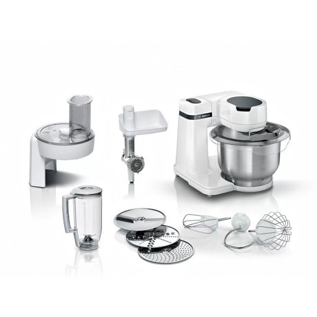 Robot de bucatarie Bosch MUMS2EW30, 3.8l, blender 1.25l, 700 W, 4 trepte viteza, alb