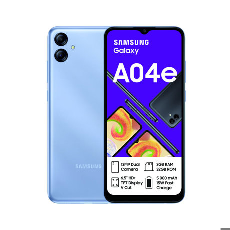 Telefon mobil Samsung A04e A042F, 6.5 inch, 3GB RAM, 32GB, DualSIM,  (non EU spec, 2pin EU adapter, CE mark), Blue light