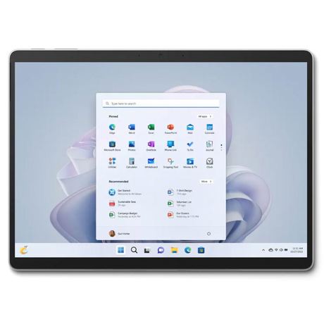 Microsoft Surface Pro 9 Commercial, Tablet PC platinum, Windows 11 Pro, 256GB, i5, Intel® Core™ i5-1245U, 13 inches, resolution 2,880 x 1,920 pixels, frequency     120Hz, aspect ratio 3:2, Intel® Iris® Xe Graphics, WiFi 6 (802.11ax), Bluetooth 5.1, 2x Thunderbolt 4, 1x headphones, Other ports: 1x