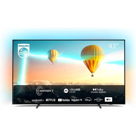 Televizor LED Smart Philips 43PUS8007/12, 108 cm, 4K UHD, Pixel Precise Ultra HD, Android TV 11, Ambilight pe 3 laturi, Compatibil HDR10+, Dolby Vision & Atmos, Quad Core, Wi-Fi, CI+, Negru mat