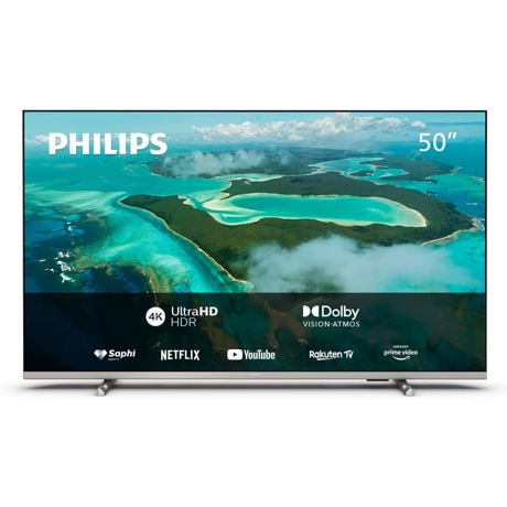 Televizor LED Smart Philips 50PUS7657/12, 126 cm, 4K UHD, Pixel Precise Ultra HD, Compatibil HDR10+, Dolby Vision & Atmos, Wi-Fi, Sistem operare SAPHI, CI+, Argintiu